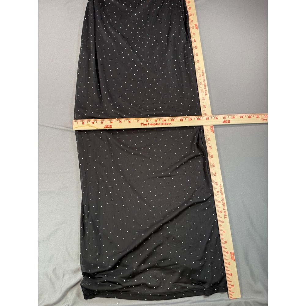 NWT LIZ & SARA Large Black Maxi Slip Dress Rhinestone Embellished Spag. Strap - Picture 8 of 8